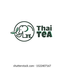 Thai tea logo with line art of elephant and tea leaf, simple logo for tea drinks