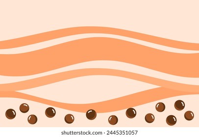 Thai tea milk wave and brown ball on orange background vector. 