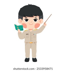 Thai teacher holding a book and pointing at something