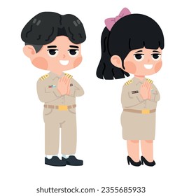 thai teacher in uniform cartoon set