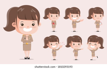Thai teacher in uniform set pose. Young government with job character.