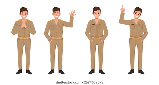 Thai teacher in uniform set pose. Young government with job character.