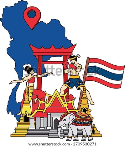 Thai temple Thai boxing Thai dancers and thai flag are together