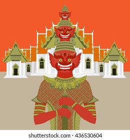 Thai Temple Guardian Giant , Thailand Yaksha demon statue, Buddhism symbol in Bangkok, Asian spirit sculpture vector