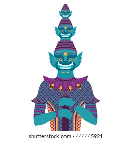 Thai Temple Guardian Giant , Thailand Yaksha demon statue, Buddhism symbol in Bangkok, Asian spirit sculpture vector