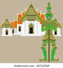 Thai Temple Guardian Giant , Thailand Yaksha demon statue, Buddhism symbol in Bangkok, Asian spirit sculpture vector