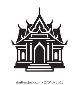ícone do templo tailandês logotipo vetor preto e branco