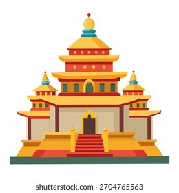 Thai temple. Isolated vector illustration on white background. Front view