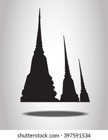 Thai Temple Silhouettes on the white background
