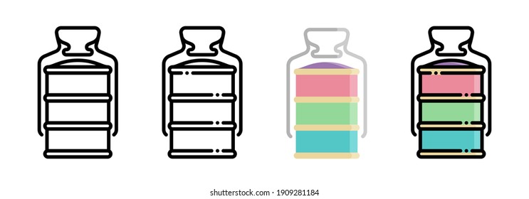 Thai tiffin carrier style icon. Lunchbox container. Linear, colored line,flat design.