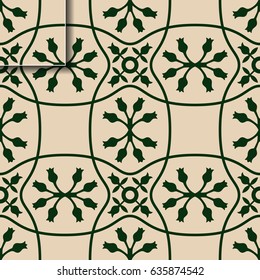 Thai tile rose pattern antique. Ancient tile vector.