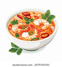 Thai tom yum food, vector art illustration, flat color, on white background