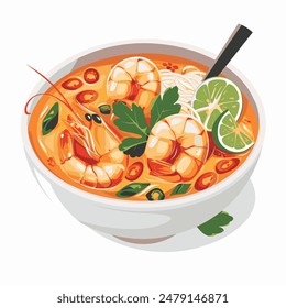 Thai tom yum food, vector art illustration, flat color, on white background