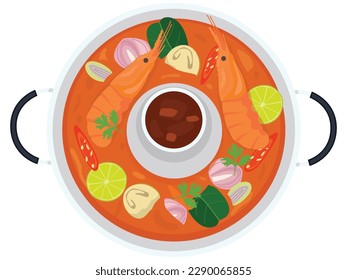 Thai Tom Yum Soup in a Hot Pot Illustration