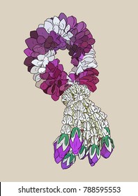Thai tradition garland flower.hand draw sketch vector.