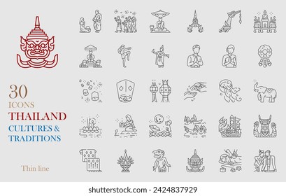 Thai tradition icon set vector illustration thin line