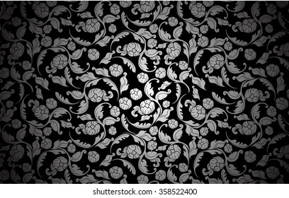 Thai traditional art, flower style on black background.vector illustration