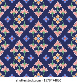 Thai traditional art on blue background seamless pattern.