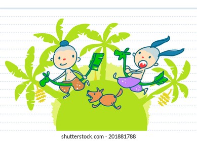 Thai traditional children play (banana leaf horse)