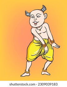 Thai traditional dance, Thai children, Thai cartoons. pop art retro hand drawn style vector design illustration.