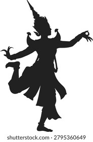 Thai traditional dancer silhouette, classical cambodian apsara woman dancing in national costume isolated on white background, asian culture icon
