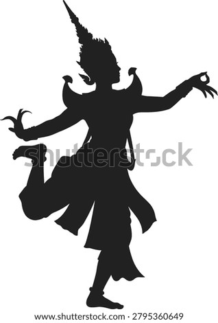 Thai traditional dancer silhouette, classical cambodian apsara woman dancing in national costume isolated on white background, asian culture icon