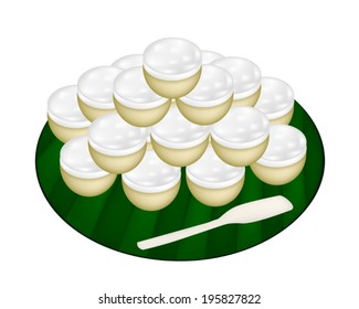 Thai Traditional Dessert, Stack of Kanom Thuay or Coconut Pudding