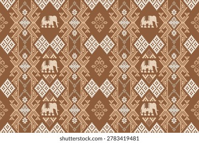 Thai traditional elephant pattern vector for textile design.