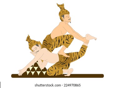 thai traditional hermit massage, body exercise, wat pho vector illustrations