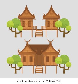 Thai Traditional House On Grey Background