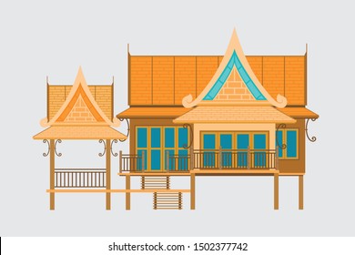 Thai Traditional House,Thai Wooden House Beautiful architecture, Vector illustration.