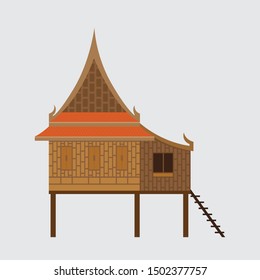 Thai Traditional House,Thai Wooden House Beautiful architecture, Vector illustration.