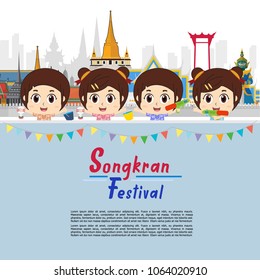 Thai Traditional New Year, Songkran Festival. vector template