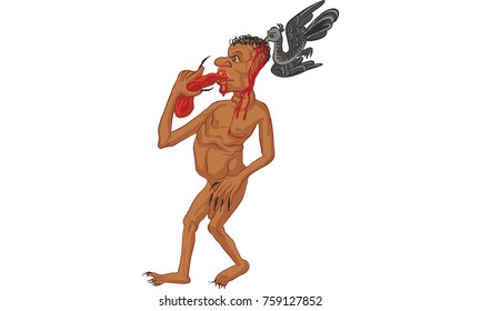 Thai traditional painting, ,Jinn, Thai ghost, hell, 