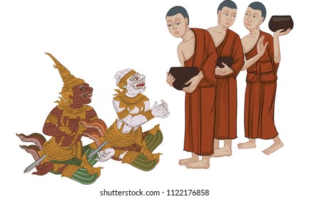 
Thai traditional painting, tattoo, cracked colour painting