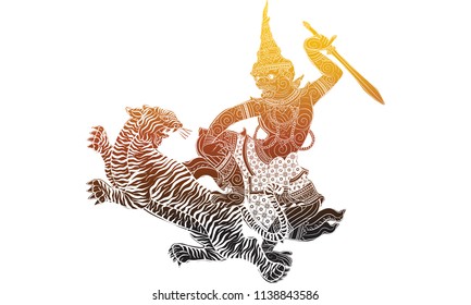 
Thai traditional painting, tattoo, cracked colour painting vector