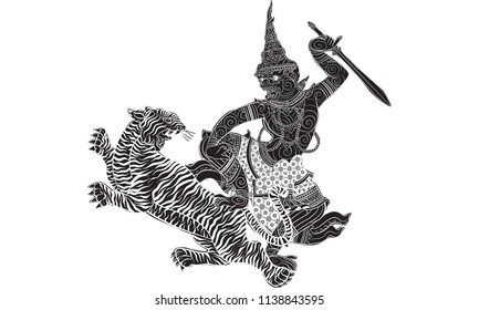 
Thai traditional painting, tattoo, cracked colour painting vector