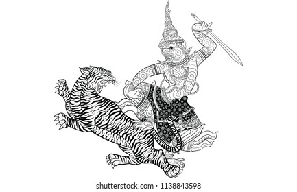 
Thai traditional painting, tattoo, cracked colour painting vector