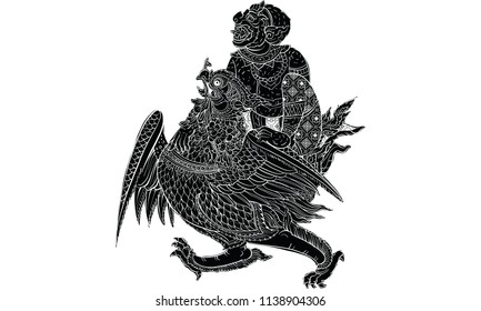 Thai traditional painting, tattoo, cracked colour painting vector
