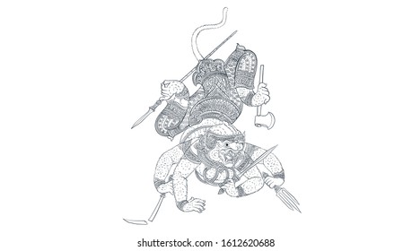 Thai traditional painting in temple, Hanuman vector