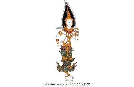  Thai traditional painting in temple, vector