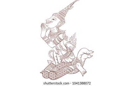 thai traditional painting vector