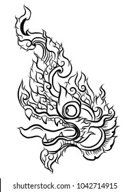 Thai Traditional tattoo design.The Naga is king of snake and Thai dragon live in Himmapan Forest.Hand drawn The Naga tattoo and coloring book.Animal of Buddhism