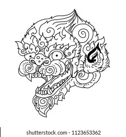 Thai Traditional tattoo design.The Naga is king of snake and Thai dragon living in Himmapan Forest.Hand drawn The Naga tattoo and coloring book.Animal of Buddhism