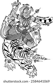 Thai traditional tattoo, Hanuman ride atiger (Hanman Kee Sueu). Translation of Thai text:  enhance power, prestige, courage, intelligence, protect against dangers, and bring success.