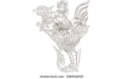 Thai traditional tattoo, Thai traditional painting in temple vector