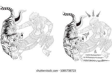 Thai traditional tattoo, Thai traditional painting in temple vector