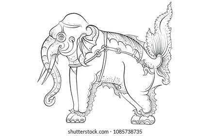 Thai traditional tattoo, Thai traditional painting in temple vector
