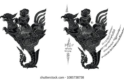 Thai traditional tattoo, Thai traditional painting in temple vector