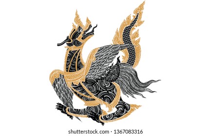 Thai traditional tattoo, Thai traditional painting in temple, vector